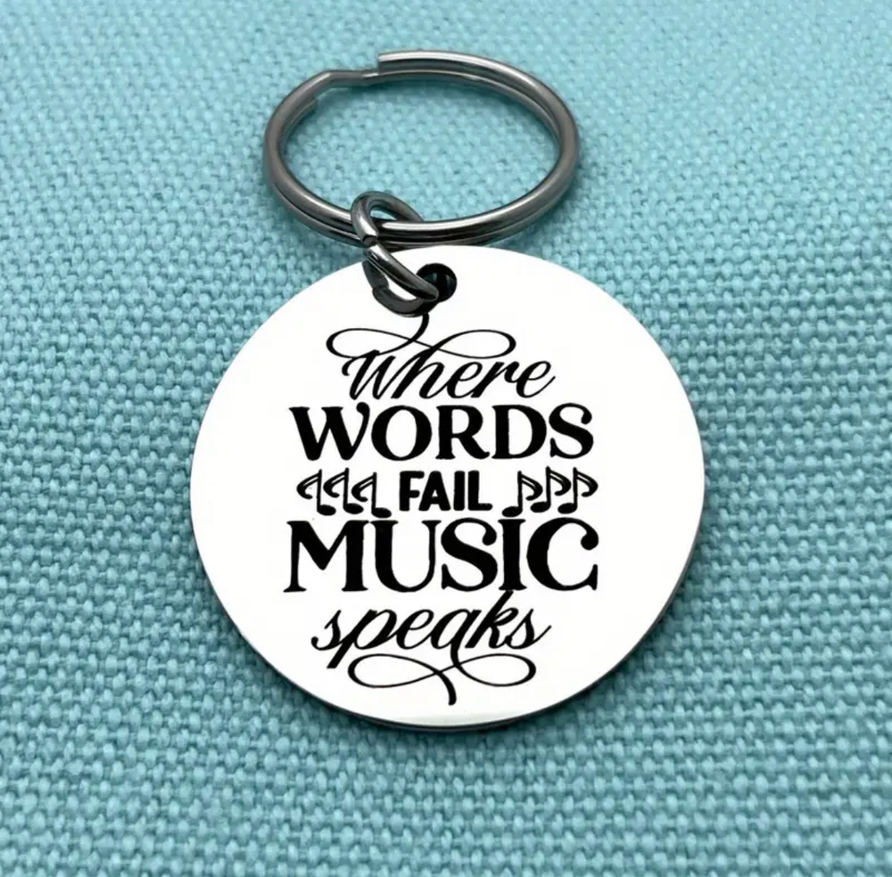 3/$25 Where Words Fail Music Speaks Stainless Steel Keychain NEW